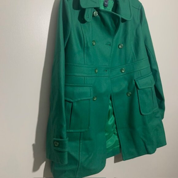 French Connection Women's Wool Blend Green Mid Length Stylish Peacoat - Size 10 - Picture 1 of 12